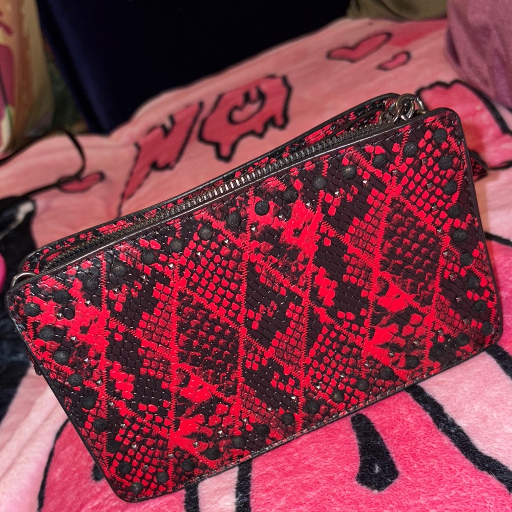 Red and Black Snake Print Clutch